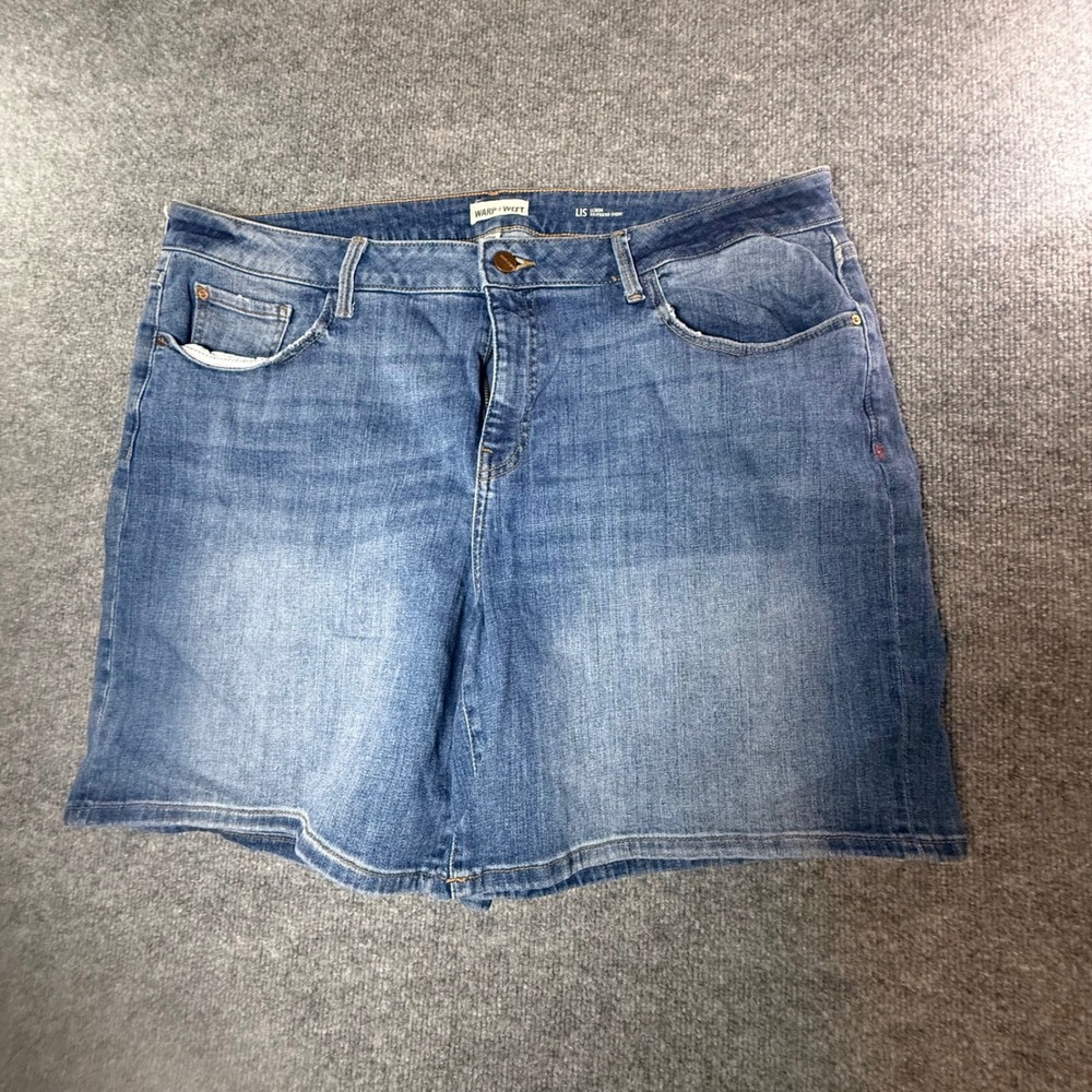 Warp + Weft Lisbon Boyfriend Shorts 20W Isle Blue Denim Stretch Mid Rise Relaxed